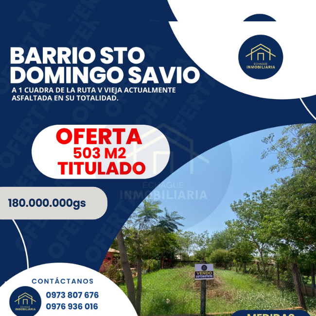 Terreno 503 m² titulado en Barrio Santo Domingo Savio a 1 cuadra de la Ruta V vieja